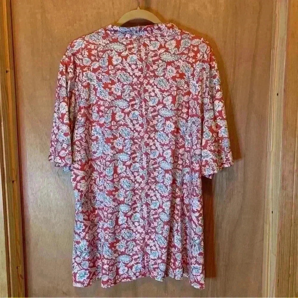 HOCOSIT Women's Floral Print Short Ruffle Sleeve Pleated Front V Neck - Picture 10 of 15